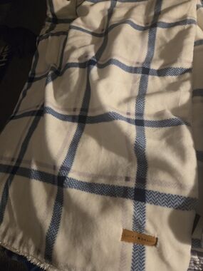 Lucky Brand Cream Throw with Blue Plaid